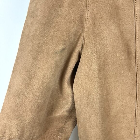 Vintage Y2K Gallery Hooded Suede Leather Penny Lane Coat Faux Fur Trim Sz L Warm - Picture 6 of 12